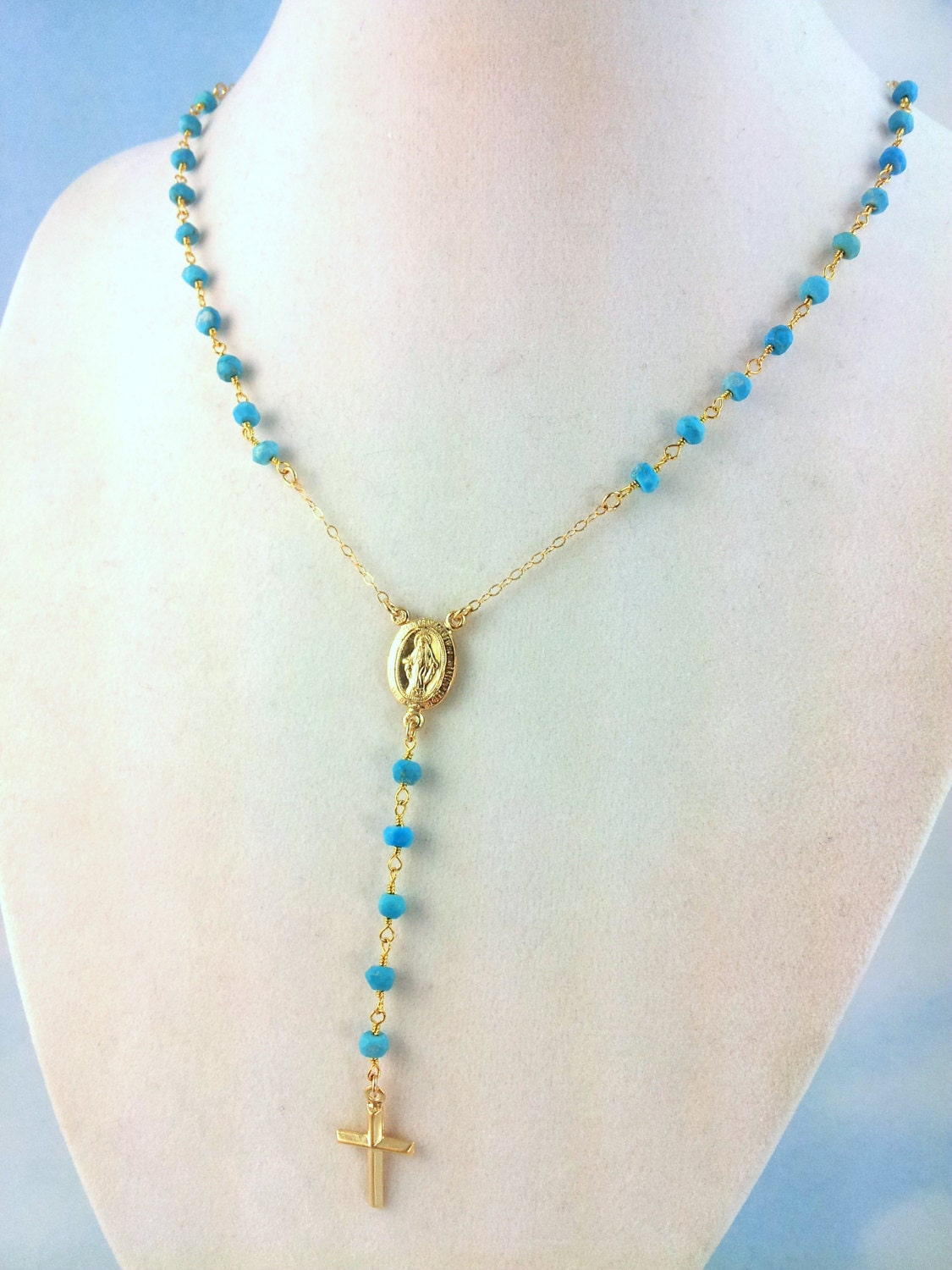 Cross Necklace Women Turquoise Rosary By Divinitycollection