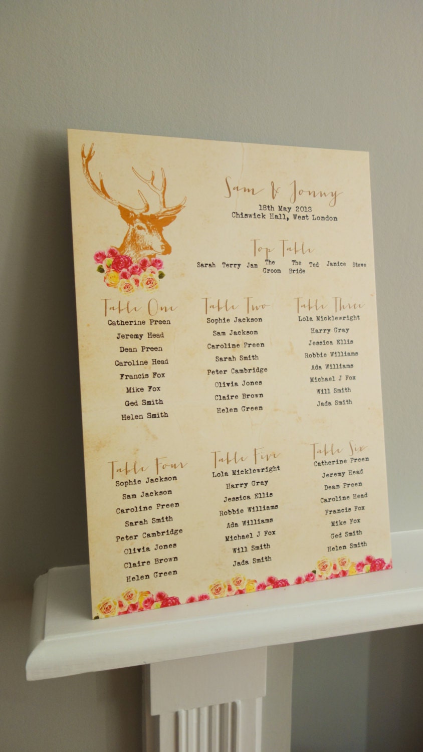 DIY PRINTABLE Stag/deer floral Table/Seating Plan Il_570xn