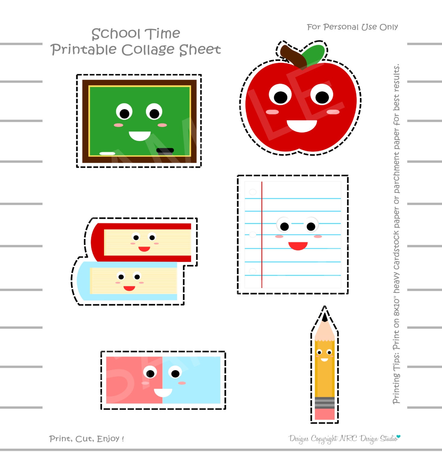 WINTER SALE - School Time Printable Collage Sheet - Great for Cupcake Toppers, Scrapbooks, Teachers and Banners - Instant Download Il_570xn