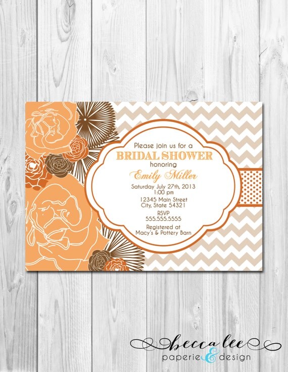 Bridal Shower, Birthday Party, Bachelorette Party, Engagement Party Invitation - Big Orange and Brown Fall Blooms - DIY - Printable Il_570xn