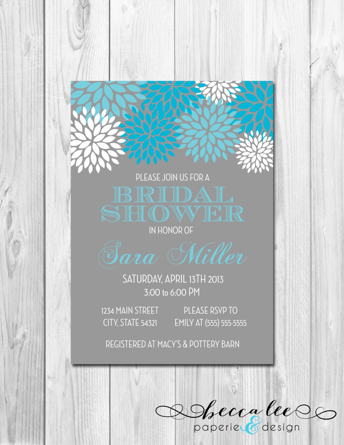 Bridal Shower, Birthday Party, Bachelorette Party, Engagement Party Invitation - Blue & White Pom Poms - DIY - Printable Il_570xn