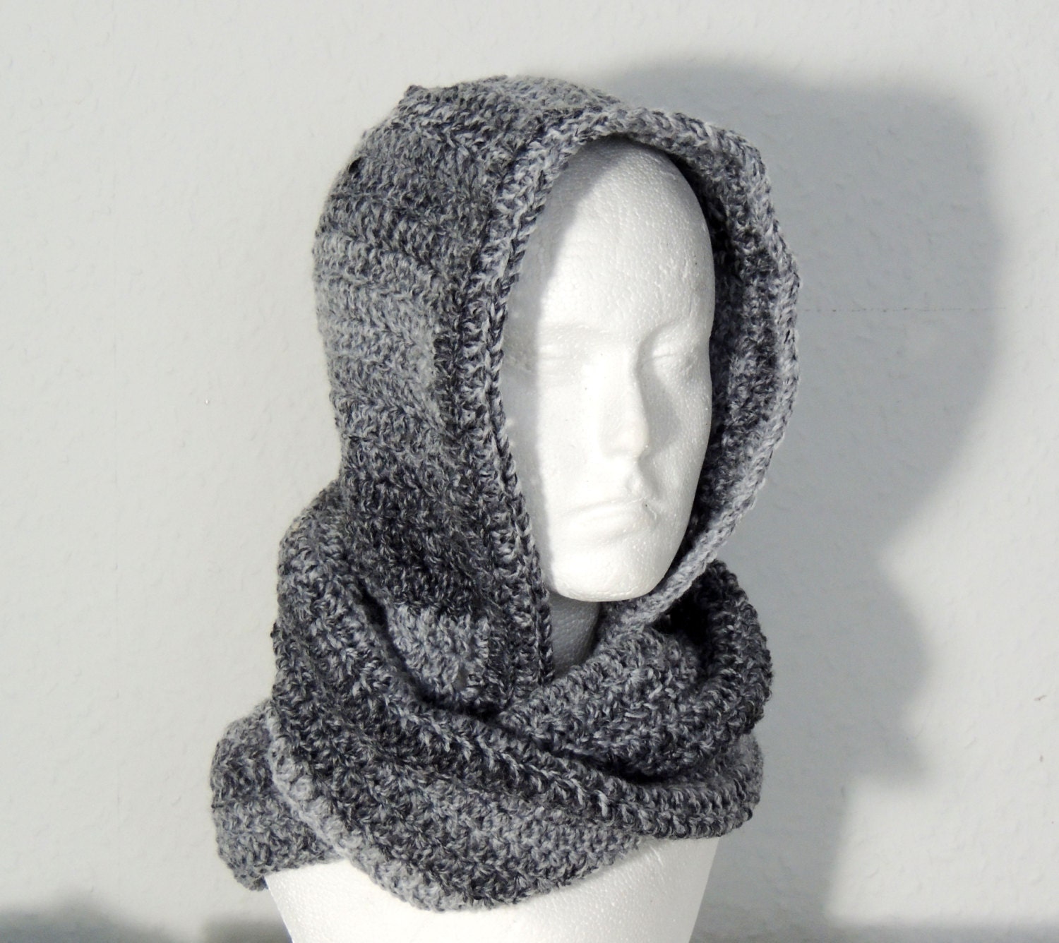 Scarf grey Infinity Grey by  hooded Crochet mix Cowl scarf Hooded SimplyStitcheduk