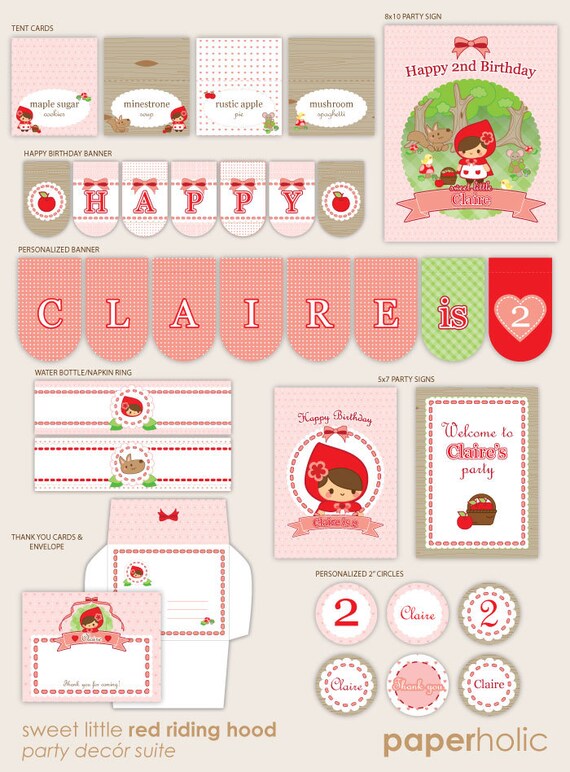 Sweet Little Red Riding Hood - Custom Party Décor Suite - Printable Supplies by Paperholic Il_570xn