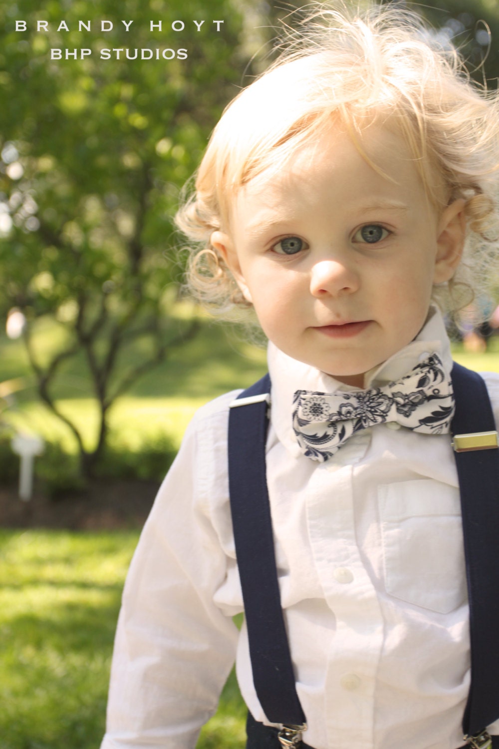 Boys Navy Bow Tie and Suspenders: Blue, White Floral, fall, Back to School - TheBoytique