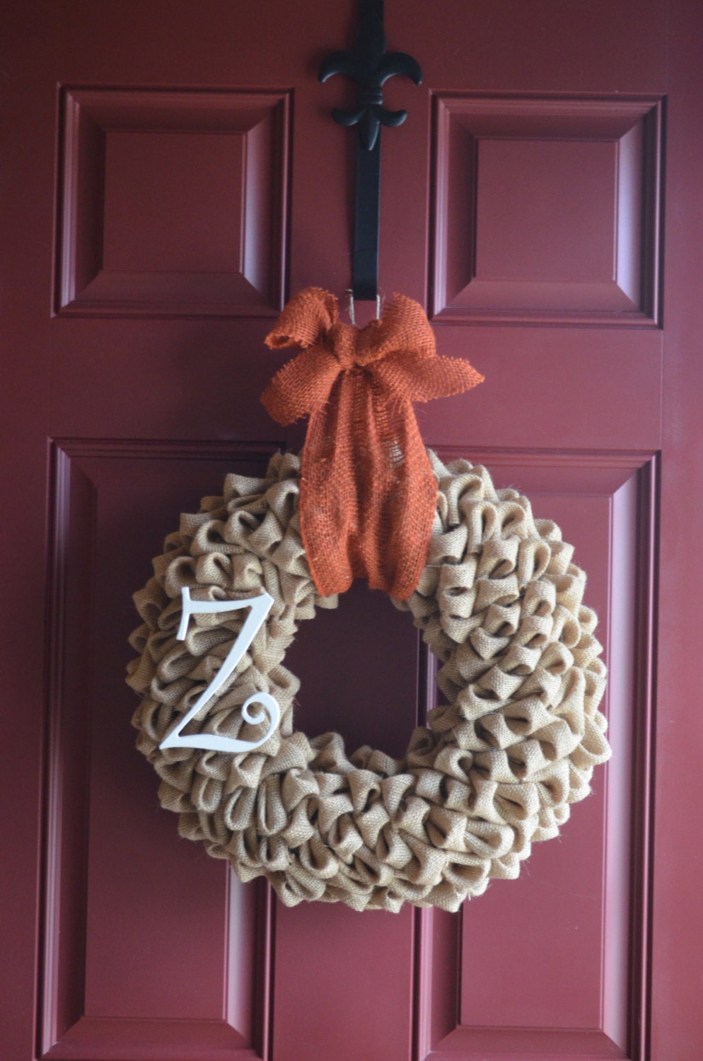 Items similar to Burlap Wreath with Burnt Orange Bow on Etsy