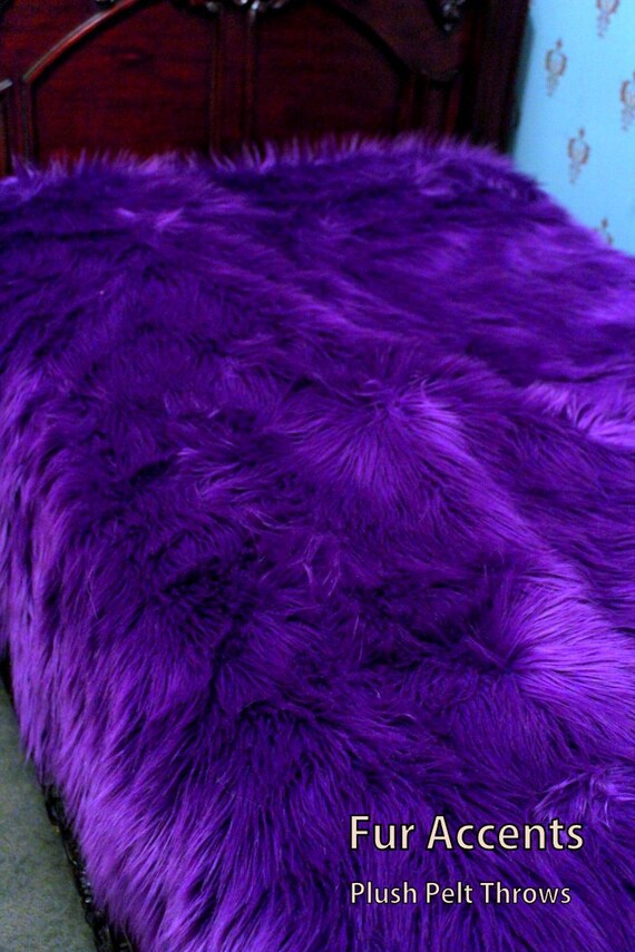 XL King Size / Exotic Purple Mink Faux Fur Bedspread by FurAccents