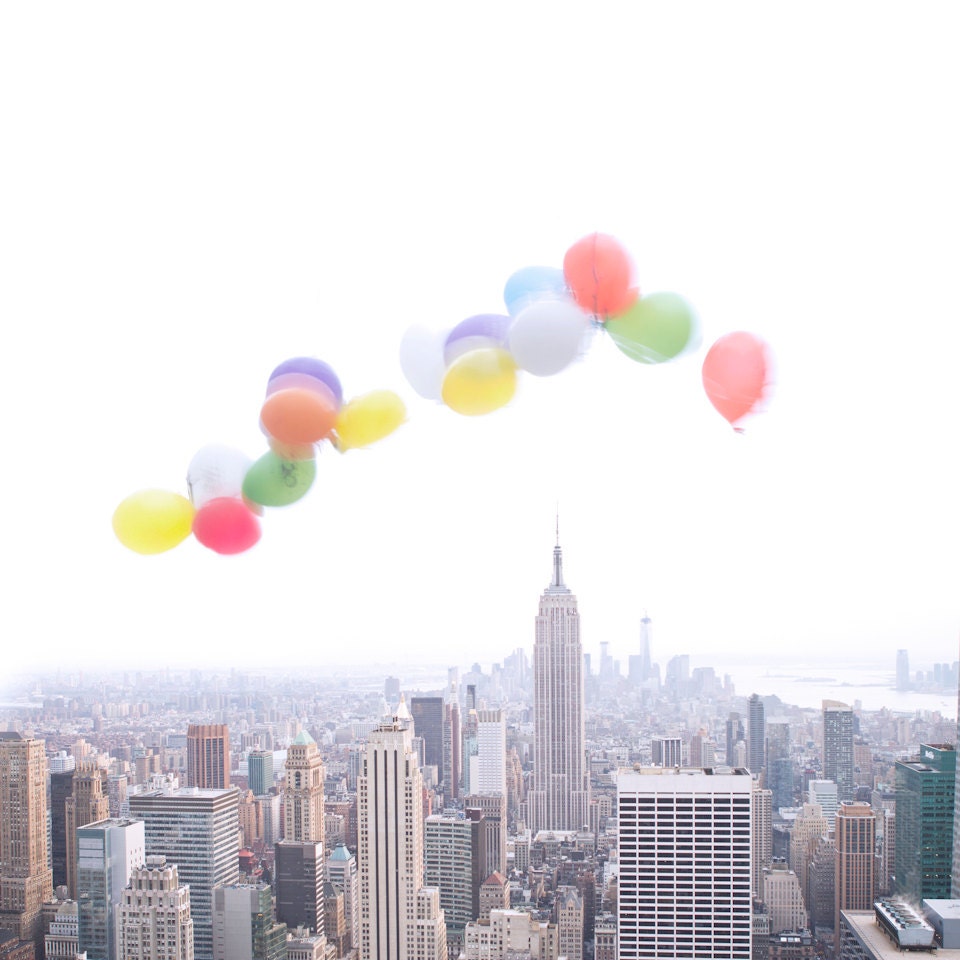 Balloons Over Manhattan - Photography of New York City skyline - urban wall decor - nyc print - whimsical - minimal art