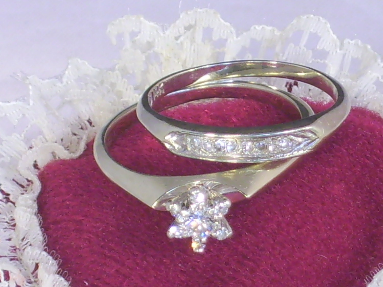Vintage Antique 14K White Gold Wedding Ring Bridal Set Keepsake ... Vintage Antique 14K White Gold Wedding Ring Bridal Set Keepsake ...