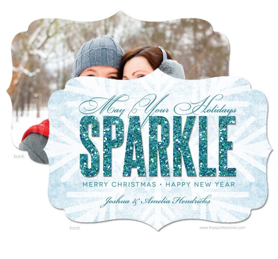 Printed Diecut Photo Christmas Card - Sparkly Glitter May Your Holidays Sparkle Il_570xn