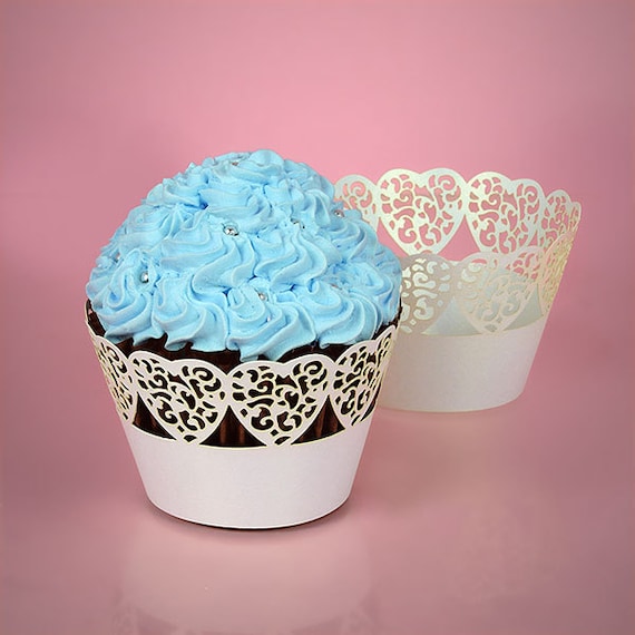 Items similar to 50 White Lace Cutout Cupcake Liners Lace Hearts Laser