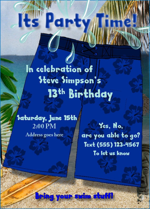 Items similar to Teen Boy Swim Party Birthday Invitations Printable