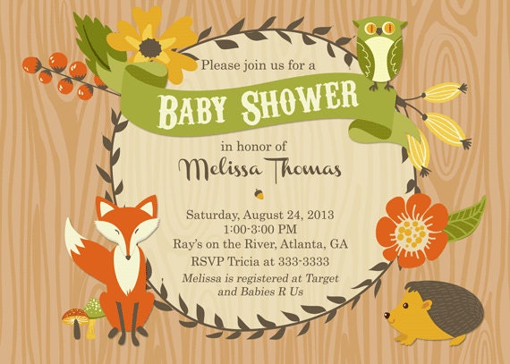 ... Woodland Animals with Floral Frame Baby Shower Invitation - Printable