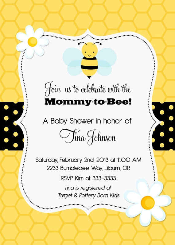 Bumblebee Bee with Flowers Baby Shower Invitation - Printable Il_570xn