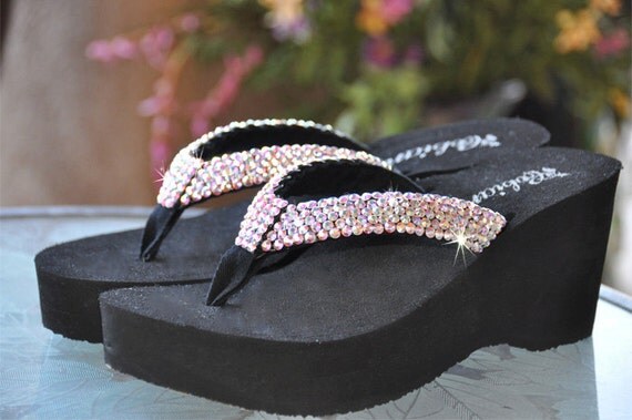 rainbow flip flops with crystals