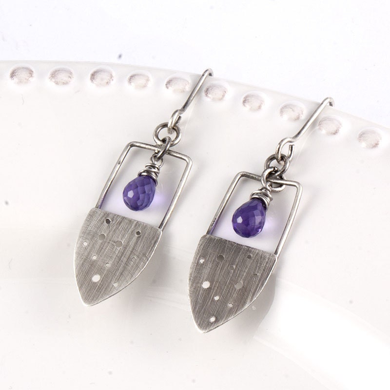 Gemstone earrings, sterling silver earrings, violet, purple, lilac amethyst earrings, dangle earrings, modern, simple, everyday jewelry - SylviaArtGallery