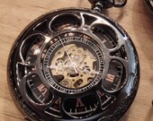 Gunmetal Black Mechanical Pocket Watch with Pocket Chain Copper Dial Groomsmen Gift Ships from Canada - PocketwatchPurveyor