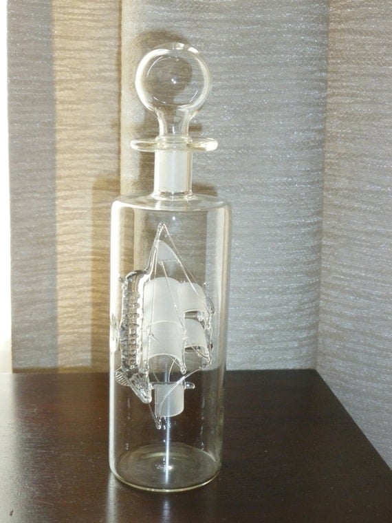 Hand Blown Glass Ship in a Bottle by SheWhoPlaysWithGlass on Etsy