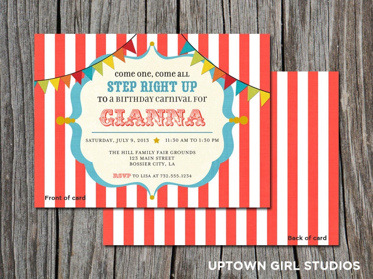 Carnival birthday invitation || Carnival Party || Kids birthday party || set of 25 5x7 cards