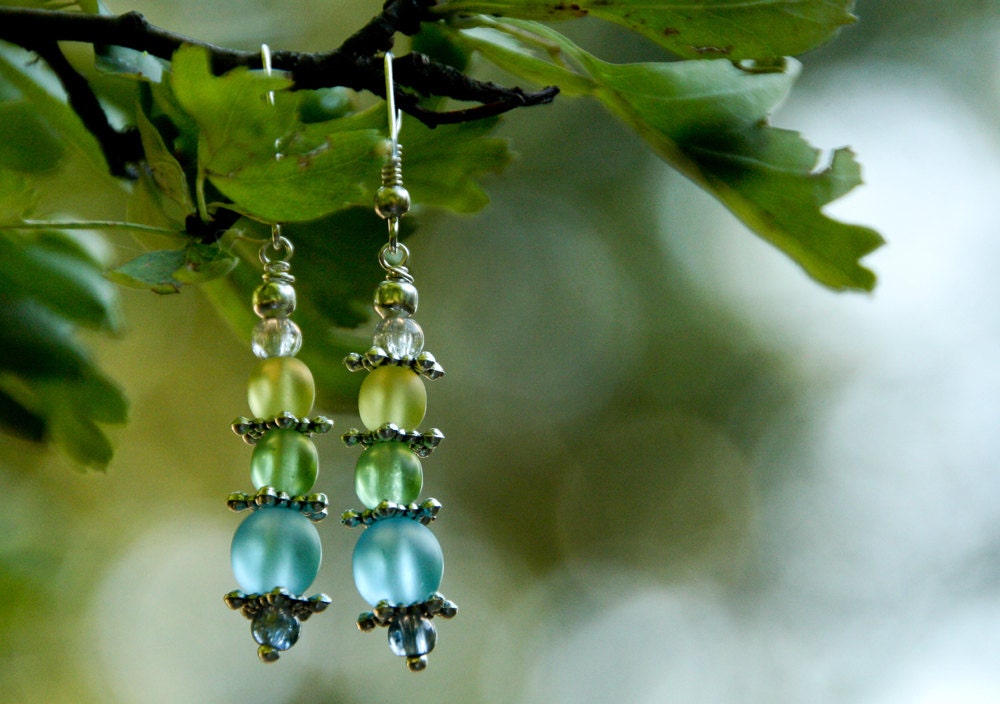 Pastel Beads Earrings, delicate dangle earrings with czech glass beads, spring fresh look - CrazyFoxDesign