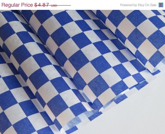 ON SALE 50 Sheets of Blue and White Checkered Deli Wrap Wrapping Paper 12" x 12" Il_570xn
