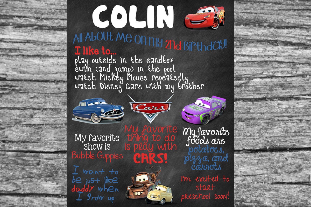 Custom Cars Theme Birthday Board Poster Sign 16x20