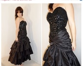 ON SALE 1980s Spanish Harlem MERMAID Night on the Town Evening Black Party Dress