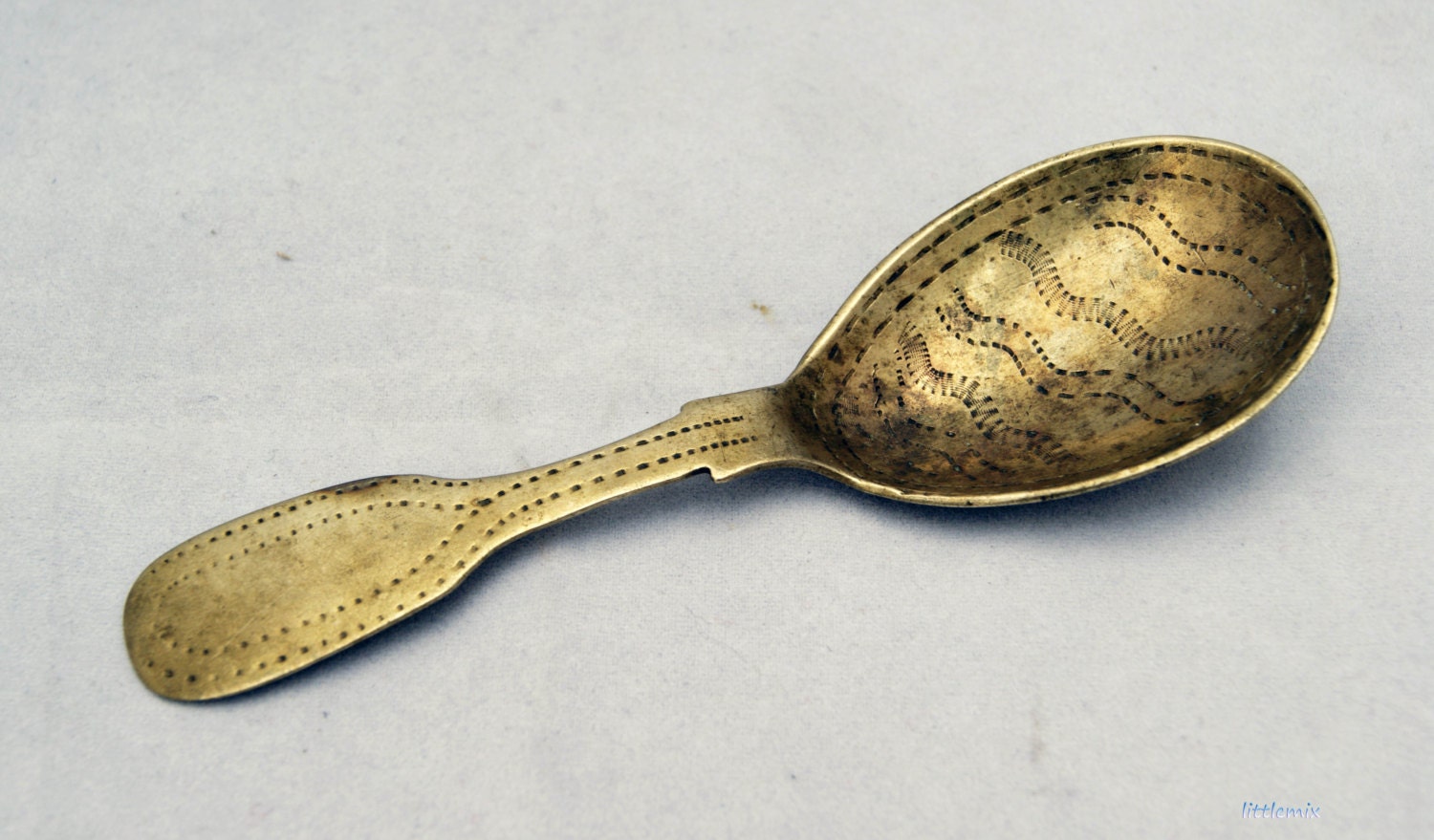Antique Engraved Hand Crafted Brass Tea Caddy Spoon by Littlemix