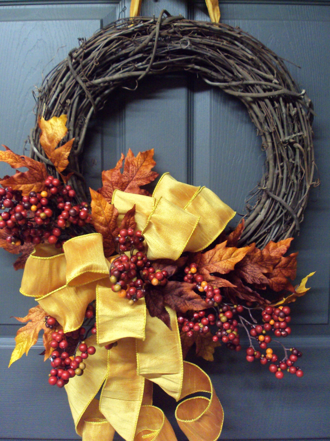 Fall Wreath, Autumn Wreath, Front Door Wreath, Maple Leaf Wreath, Berry Wreath