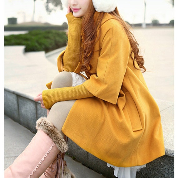 Euramerican wool coat winter outerwear trendy cloak coat cape coat yellow jacket cape BJ07,s,m,l,xl - Dressbeautiful