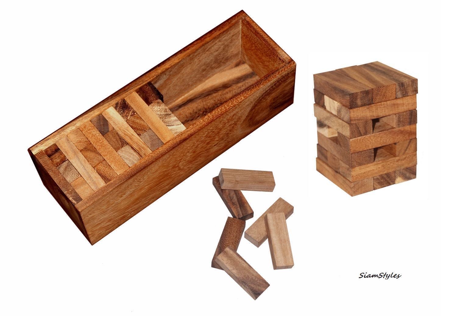 Jenga size L, building blocks and guestbook with blocks of Samena wood