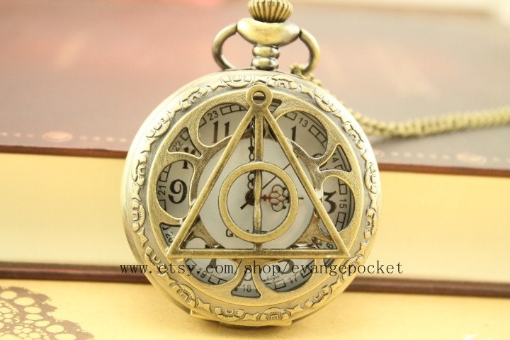 The bronze  Deathly Hallows necklace antique bronze vintage pocket watch jewelry harry potter necklace Wedding Gift steampunk style bronze