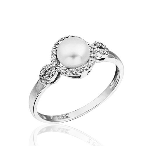 14K Solid White Gold Pearl Ring MLS019