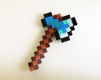 Minecraft Diamond Axe Made With Perler Beads Minecraft Beads Minecraft Perler Perler Bead 6835