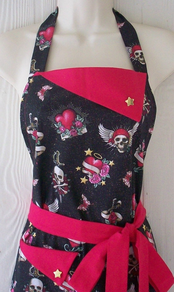 Tattoo Style Skulls & Hearts Full Apron for Women / by