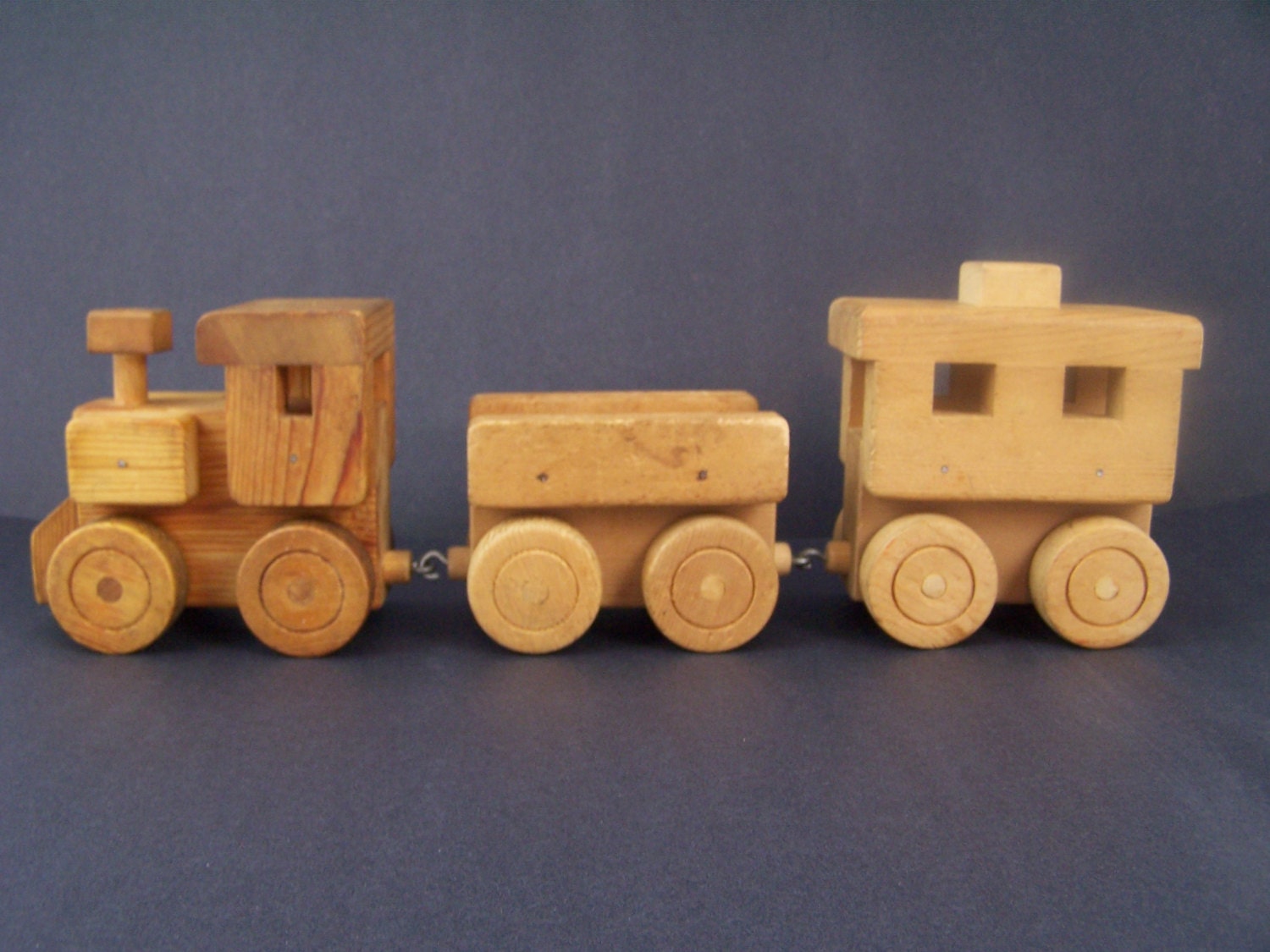 Wooden Toy Train Set 3 Cars Vintage Locomotive By Hellogoodbuyshop