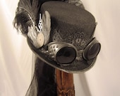 Steampunk Gun Metal Riding Hat with Goggles and Wings with Netting - JillieKatCreations