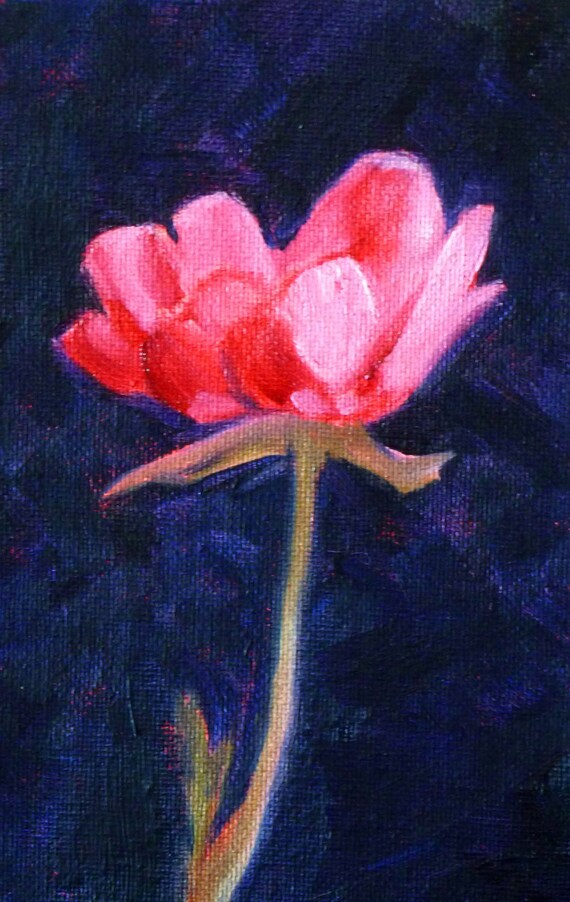 Pink Flower Painting Original Oil on Canvas by smallimpressions