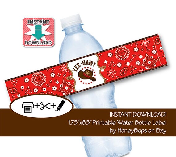 INSTANT DOWNLOAD Bandana, Cowboy, Cowgirl, Western Water Bottle Label for Birthday, Baby Shower - Digital PDF file Il_570xn