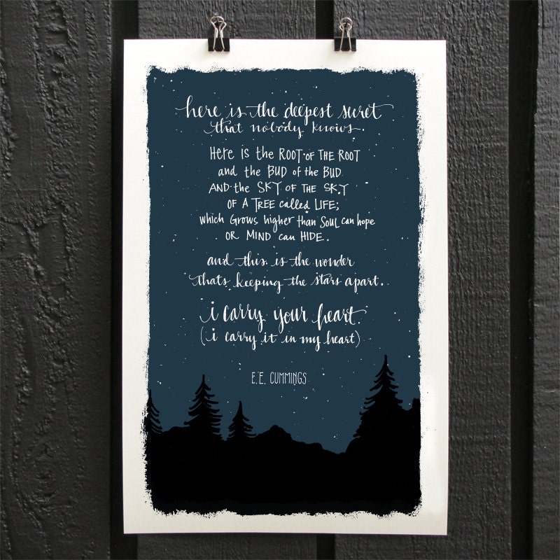 Carry Your Heart : E.E. Cummings Poem Art Print Perfect Wedding or ...