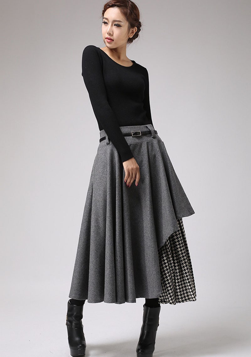 gray wool skirt winter skirt layered long skirt (720) - xiaolizi