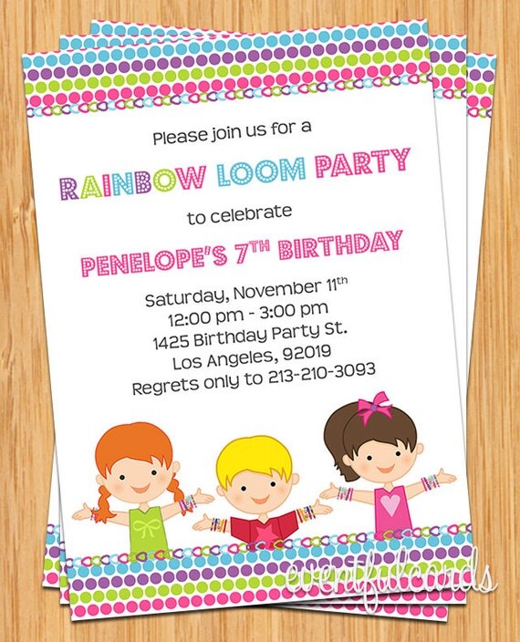 Rainbow Loom Kids Birthday Invitation By Eventfulcards 