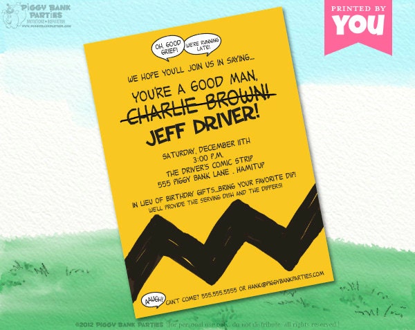 CHARLIE BROWN Inspired Invitation - Personalized DIY Printable Peanuts Comic Invite // Birthday Invite // Retirement Invitation // Chevron Il_570xn
