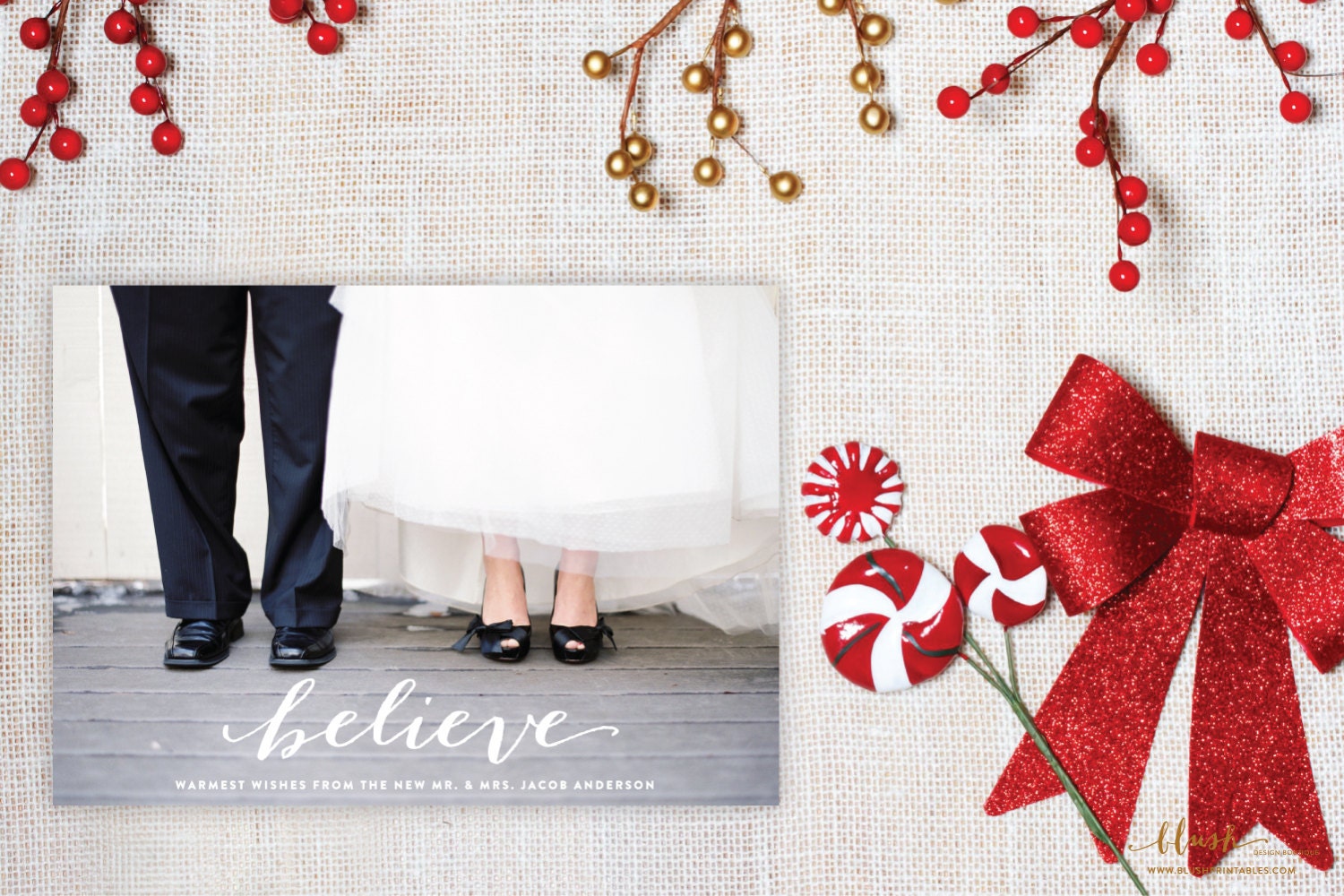Newlywed Holiday Christmas Photo Cards - 5x7 Printable JPEG DIY - Photo Greeting Card -Christmas Photo Card Il_570xn