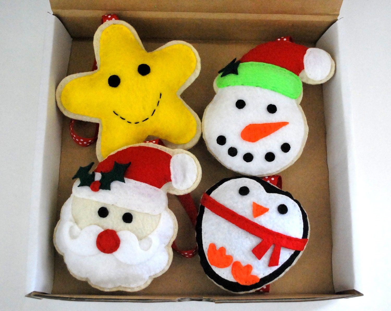 Felt Christmas Ornament Set Magic BOX , Star, snowman, Penguin and Santa Claus Ornament,Felt Christmas Decoration (SET A) A831 Free Shipping Il_570xn