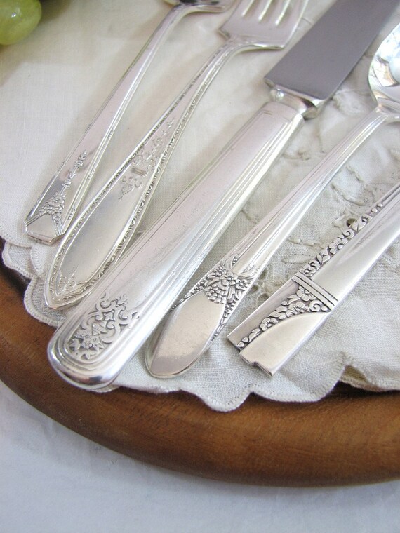Vintage Silver Plate Flatware Art Deco 5Piece Place by GRITSGirlz