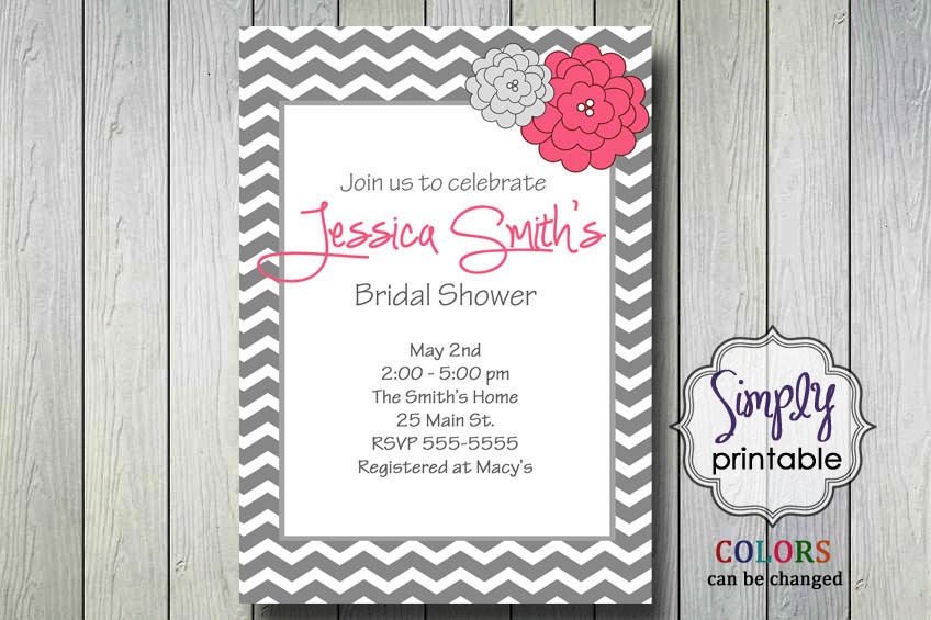 Chevron Bridal Shower Invitation with Flowers Il_570xn