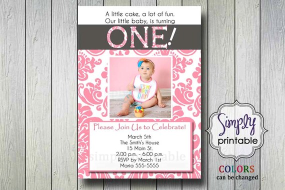 1st Birthday Invitation with Photo (Printable )Digital File Il_570xn