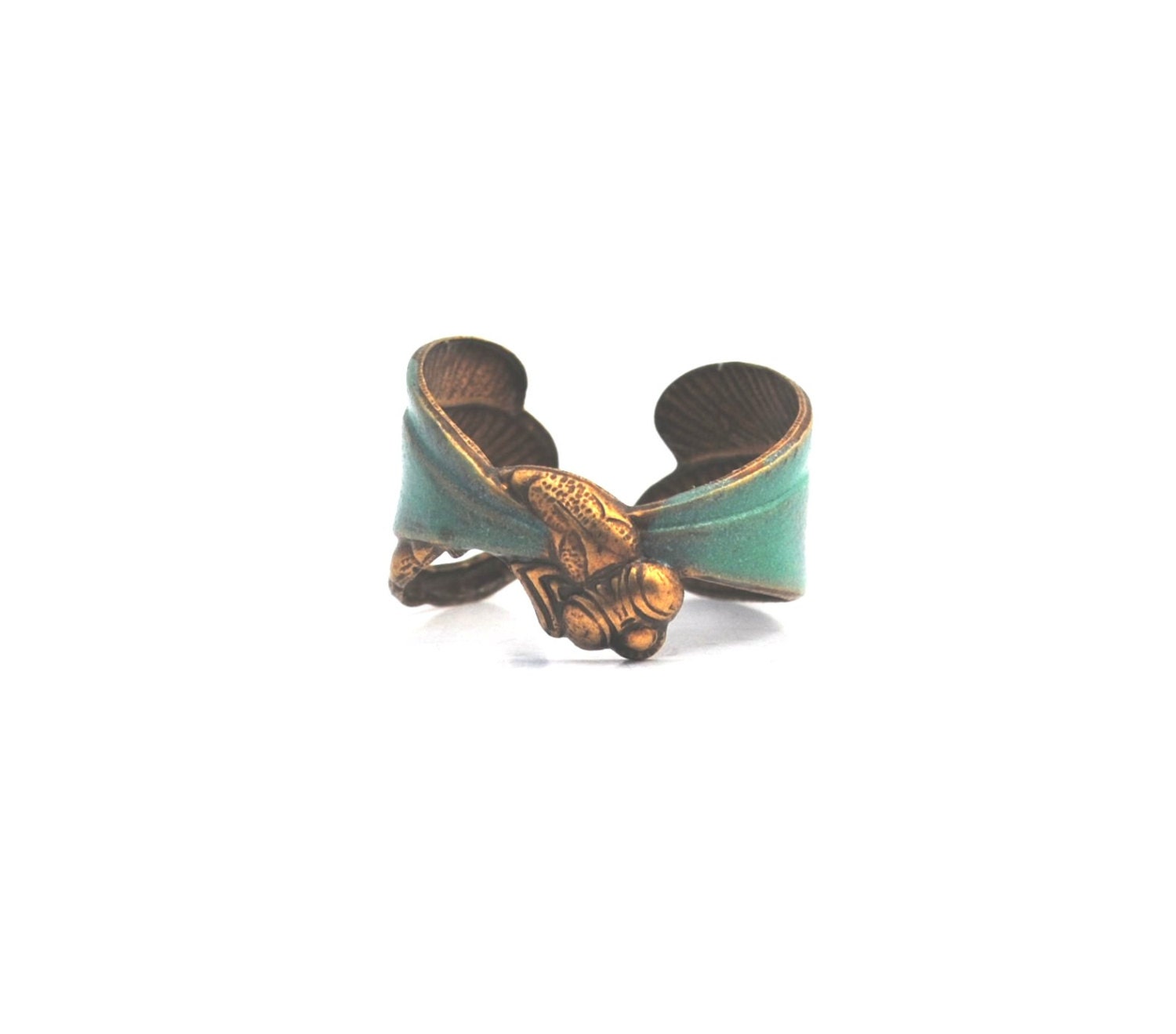 Dragonfly Wrap Ring Blue Wings Brass 001 - MadScientistsDesigns