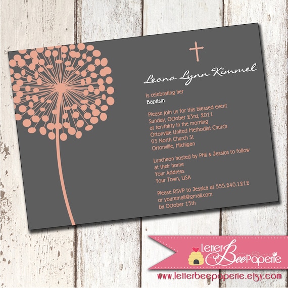 Single Blossom Custom Boy/Girl/Twin Baptism Invitation - Christening / First Communion - Choose Your Colors - Printable Digital File Il_570xn