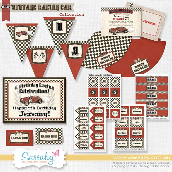 Vintage Racing Car Party Collection - Boys Birthday Party - DIY PRINTABLE FILES by Sassaby Il_570xn